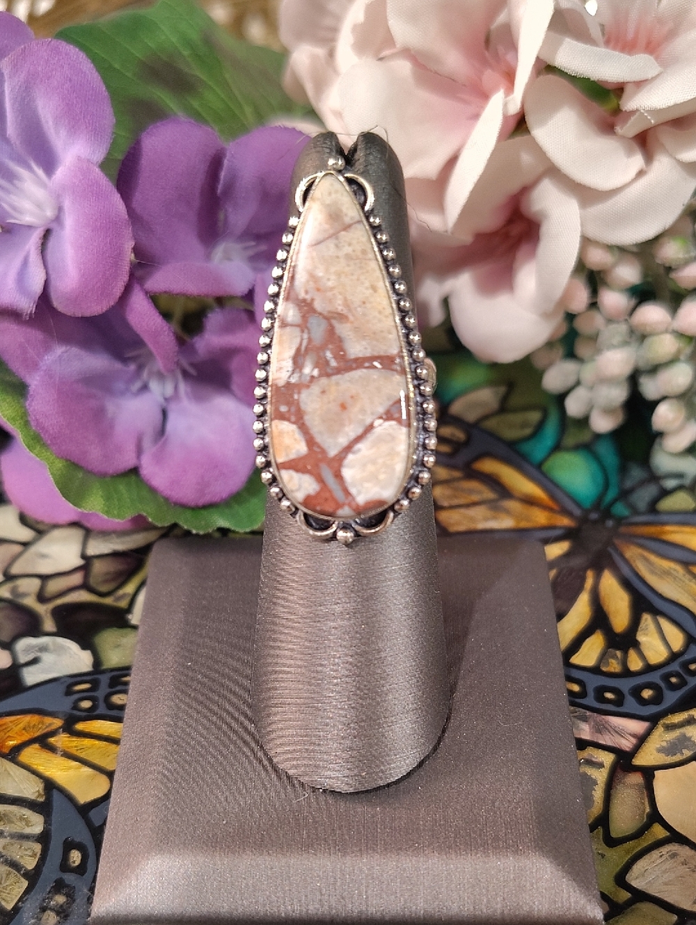 Brecciated Jasper 925 Gemstone Ring - Size 6
